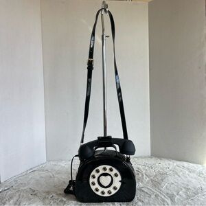 Shiny Black Telephone Shaped Purse Shoulder Crossbody Bag I-Phone Connect Cable